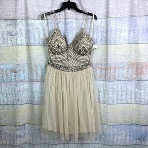 MARINA Formal Beaded Top Tulle Skirt Dress